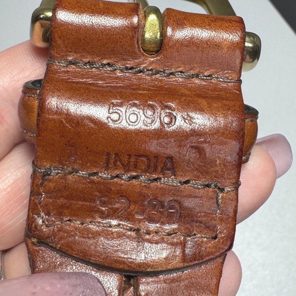 VTG Brown Woven Braided Leather Belt Solid Brass Buckle Boho 5696 Made in India - Picture 3 of 4